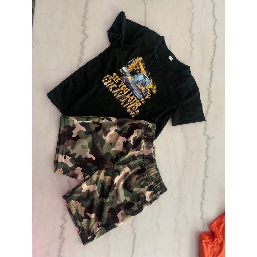 Boys Graphic Monster Truck T-Shirt & Shorts Set Cotton Blend Multiple Colors Siz